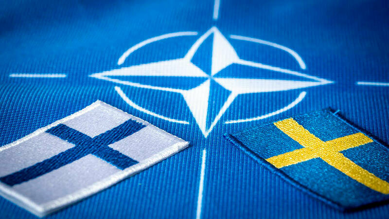 Флаги НАТО, Швеции и Финляндии