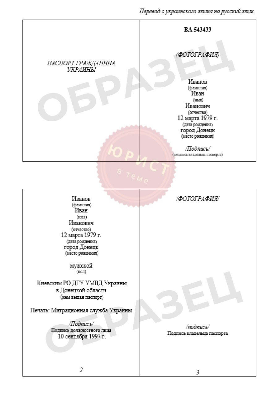 Перевод российского паспорта на украинский образец